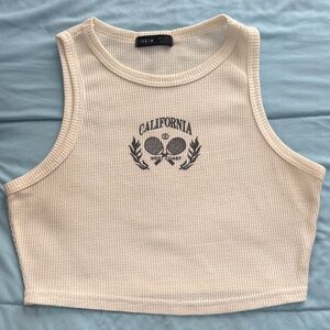 SHEIN Cream Ribbed California Graphic Cropped Tank